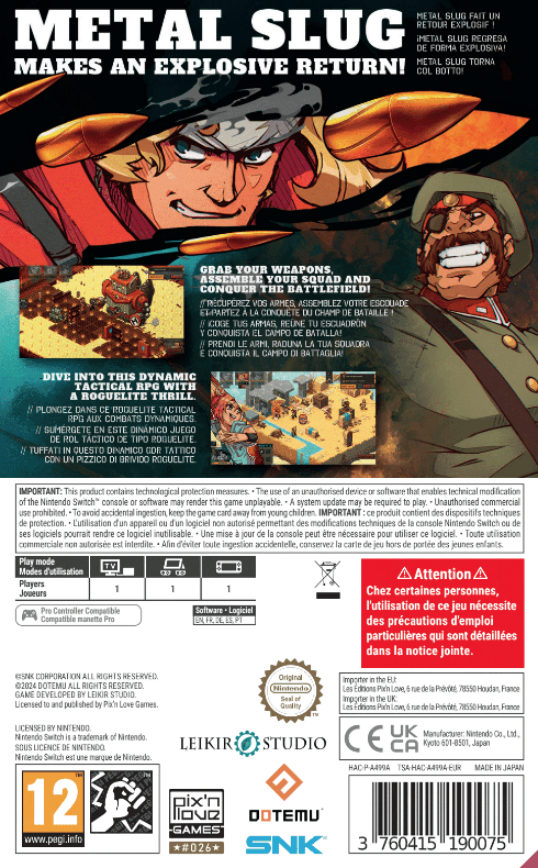 Metal Slug Tactics Nintendo Switch - Jeux Vidéo Physique - PIX'N LOVE GAMES - Shop Just for Games