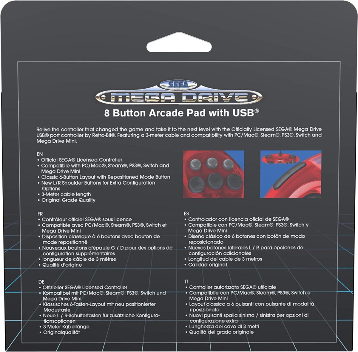 Retrobit - SEGA Mega Drive manette Crimson Red filaire 8 boutons - Connexion USB - Manettes - retro - bit - Shop Just for Games