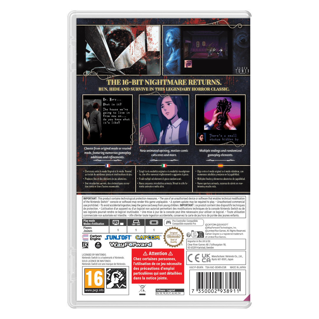 Clock Tower Rewind SWITCH - Jeux Vidéo Physique - Clear River Games - Shop Just for Games