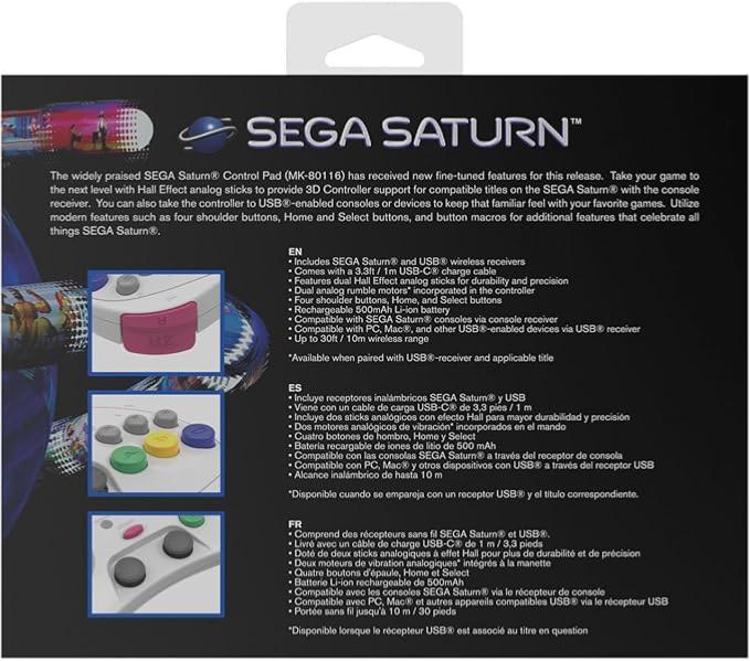 RetroBit Sega Saturn 2.4Ghz Pro White - Manettes - retro - bit - Shop Just for Games