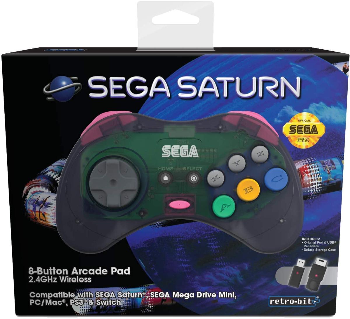Retrobit - Sega Saturn Manette Grise 8 boutons sans fil 2.4Ghz - Dongle USB/Port d'Origine inclus - Manettes - retro - bit - Shop Just for Games