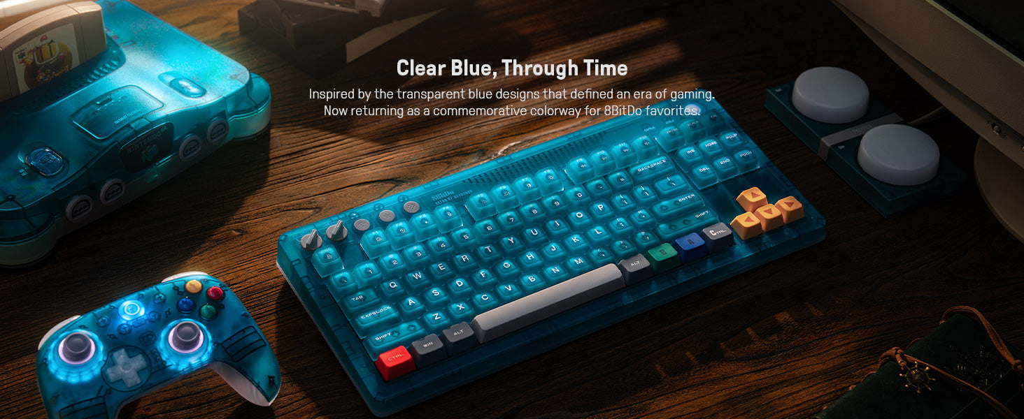 8BitDo Retro Mechanical Keyboard Clear Blue Edition (Clavier Qwerty 87 touches - DISPOSITION ANSI / ANSI LAYOUT)